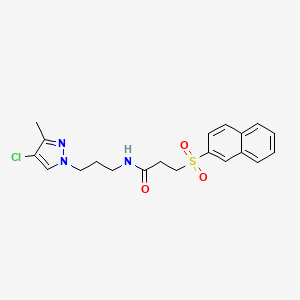 molecular formula C20H22ClN3O3S B4772603 N~1~-[3-(4-CHLORO-3-METHYL-1H-PYRAZOL-1-YL)PROPYL]-3-(2-NAPHTHYLSULFONYL)PROPANAMIDE 