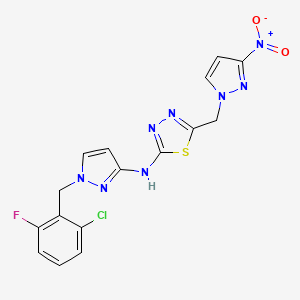 molecular formula C16H12ClFN8O2S B4772612 N-[1-(2-CHLORO-6-FLUOROBENZYL)-1H-PYRAZOL-3-YL]-N-{5-[(3-NITRO-1H-PYRAZOL-1-YL)METHYL]-1,3,4-THIADIAZOL-2-YL}AMINE 