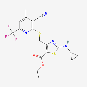 molecular formula C18H17F3N4O2S2 B4773330 ETHYL 4-({[3-CYANO-4-METHYL-6-(TRIFLUOROMETHYL)-2-PYRIDYL]SULFANYL}METHYL)-2-(CYCLOPROPYLAMINO)-1,3-THIAZOLE-5-CARBOXYLATE 
