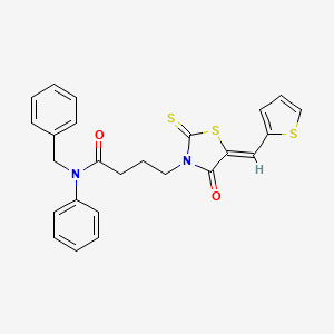 molecular formula C25H22N2O2S3 B4773678 N-benzyl-4-[(5Z)-4-oxo-2-sulfanylidene-5-(thiophen-2-ylmethylidene)-1,3-thiazolidin-3-yl]-N-phenylbutanamide 