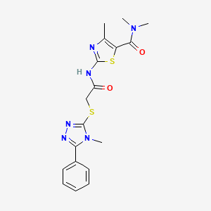molecular formula C18H20N6O2S2 B4774311 N,N,4-trimethyl-2-({[(4-methyl-5-phenyl-4H-1,2,4-triazol-3-yl)sulfanyl]acetyl}amino)-1,3-thiazole-5-carboxamide 