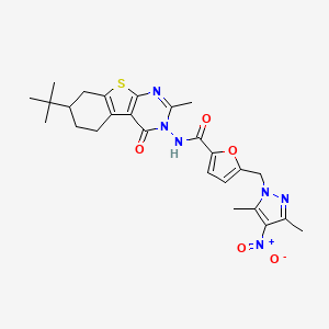 molecular formula C26H30N6O5S B4774597 N-[7-(TERT-BUTYL)-2-METHYL-4-OXO-5,6,7,8-TETRAHYDRO[1]BENZOTHIENO[2,3-D]PYRIMIDIN-3(4H)-YL]-5-[(3,5-DIMETHYL-4-NITRO-1H-PYRAZOL-1-YL)METHYL]-2-FURAMIDE 