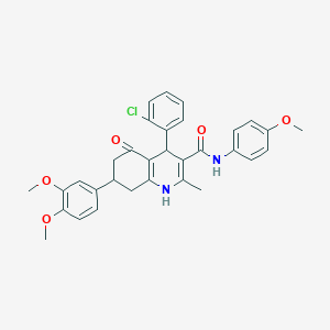 molecular formula C32H31ClN2O5 B4774641 4-(2-chlorophenyl)-7-(3,4-dimethoxyphenyl)-N-(4-methoxyphenyl)-2-methyl-5-oxo-1,4,5,6,7,8-hexahydroquinoline-3-carboxamide 