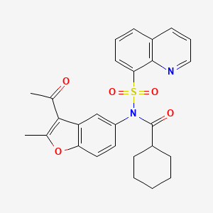 molecular formula C27H26N2O5S B4774836 N-(3-acetyl-2-methyl-1-benzofuran-5-yl)-N-quinolin-8-ylsulfonylcyclohexanecarboxamide 