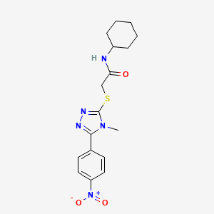 molecular formula C17H21N5O3S B4774904 N-cyclohexyl-2-{[4-methyl-5-(4-nitrophenyl)-4H-1,2,4-triazol-3-yl]sulfanyl}acetamide 