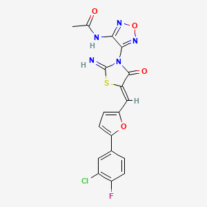 molecular formula C18H11ClFN5O4S B4774954 N-{4-[(5Z)-5-{[5-(3-chloro-4-fluorophenyl)furan-2-yl]methylidene}-2-imino-4-oxo-1,3-thiazolidin-3-yl]-1,2,5-oxadiazol-3-yl}acetamide 