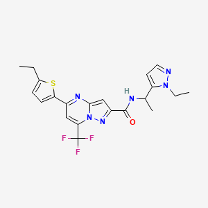 molecular formula C21H21F3N6OS B4775635 N~2~-[1-(1-ETHYL-1H-PYRAZOL-5-YL)ETHYL]-5-(5-ETHYL-2-THIENYL)-7-(TRIFLUOROMETHYL)PYRAZOLO[1,5-A]PYRIMIDINE-2-CARBOXAMIDE 