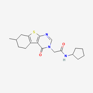 molecular formula C18H23N3O2S B4775675 N-cyclopentyl-2-(7-methyl-4-oxo-5,6,7,8-tetrahydro-[1]benzothiolo[2,3-d]pyrimidin-3-yl)acetamide 
