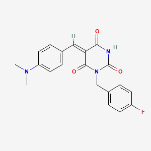 molecular formula C20H18FN3O3 B4776135 (5Z)-5-[[4-(dimethylamino)phenyl]methylidene]-1-[(4-fluorophenyl)methyl]-1,3-diazinane-2,4,6-trione 