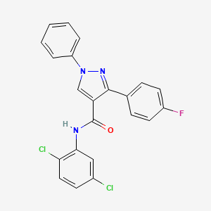 molecular formula C22H14Cl2FN3O B4776190 N-(2,5-dichlorophenyl)-3-(4-fluorophenyl)-1-phenylpyrazole-4-carboxamide 