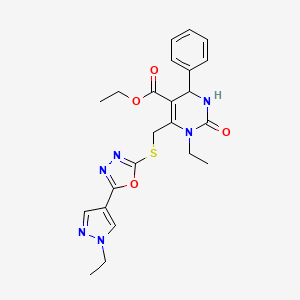 molecular formula C23H26N6O4S B4776755 ETHYL 1-ETHYL-6-({[5-(1-ETHYL-1H-PYRAZOL-4-YL)-1,3,4-OXADIAZOL-2-YL]SULFANYL}METHYL)-2-OXO-4-PHENYL-1,2,3,4-TETRAHYDRO-5-PYRIMIDINECARBOXYLATE 