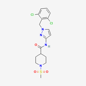 molecular formula C17H20Cl2N4O3S B4776850 N~4~-[1-(2,6-DICHLOROBENZYL)-1H-PYRAZOL-3-YL]-1-(METHYLSULFONYL)-4-PIPERIDINECARBOXAMIDE 