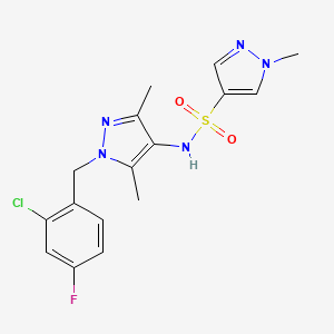 molecular formula C16H17ClFN5O2S B4777148 N~4~-[1-(2-CHLORO-4-FLUOROBENZYL)-3,5-DIMETHYL-1H-PYRAZOL-4-YL]-1-METHYL-1H-PYRAZOLE-4-SULFONAMIDE 