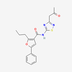 molecular formula C19H19N3O3S B4777296 N-[3-(2-oxopropyl)-1,2,4-thiadiazol-5-yl]-5-phenyl-2-propylfuran-3-carboxamide 