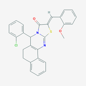 molecular formula C28H21ClN2O2S B477730 7-(2-chlorophenyl)-10-(2-methoxybenzylidene)-5,7-dihydro-6H-benzo[h][1,3]thiazolo[2,3-b]quinazolin-9(10H)-one CAS No. 444089-09-2