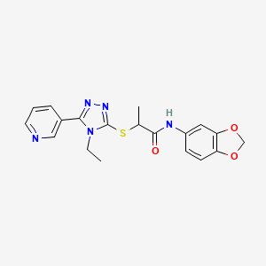 molecular formula C19H19N5O3S B4777512 N-(1,3-benzodioxol-5-yl)-2-{[4-ethyl-5-(pyridin-3-yl)-4H-1,2,4-triazol-3-yl]sulfanyl}propanamide 