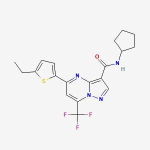 molecular formula C19H19F3N4OS B4777552 N~3~-CYCLOPENTYL-5-(5-ETHYL-2-THIENYL)-7-(TRIFLUOROMETHYL)PYRAZOLO[1,5-A]PYRIMIDINE-3-CARBOXAMIDE 