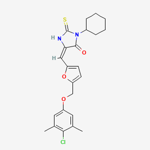 molecular formula C23H25ClN2O3S B4777592 5-((E)-1-{5-[(4-CHLORO-3,5-DIMETHYLPHENOXY)METHYL]-2-FURYL}METHYLIDENE)-3-CYCLOHEXYL-2-SULFANYL-3,5-DIHYDRO-4H-IMIDAZOL-4-ONE 
