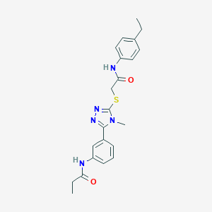 molecular formula C22H25N5O2S B477779 N-[3-(5-{[2-(4-ethylanilino)-2-oxoethyl]sulfanyl}-4-methyl-4H-1,2,4-triazol-3-yl)phenyl]propanamide CAS No. 430443-42-8