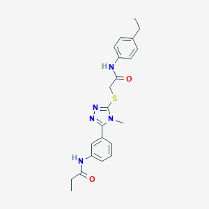 molecular formula C22H25N5O2S B477779 N-[3-[5-[2-(4-ethylanilino)-2-oxoethyl]sulfanyl-4-methyl-1,2,4-triazol-3-yl]phenyl]propanamide CAS No. 430443-42-8