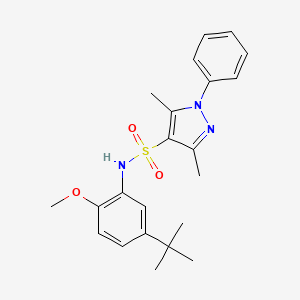 molecular formula C22H27N3O3S B4778151 N-[2-METHOXY-5-(2-METHYL-2-PROPANYL)PHENYL]-3,5-DIMETHYL-1-PHENYL-1H-PYRAZOLE-4-SULFONAMIDE 
