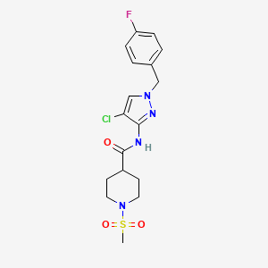 molecular formula C17H20ClFN4O3S B4778585 N~4~-[4-CHLORO-1-(4-FLUOROBENZYL)-1H-PYRAZOL-3-YL]-1-(METHYLSULFONYL)-4-PIPERIDINECARBOXAMIDE 
