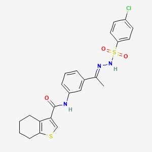 molecular formula C23H22ClN3O3S2 B4778795 N-(3-{N-[(4-chlorophenyl)sulfonyl]ethanehydrazonoyl}phenyl)-4,5,6,7-tetrahydro-1-benzothiophene-3-carboxamide 