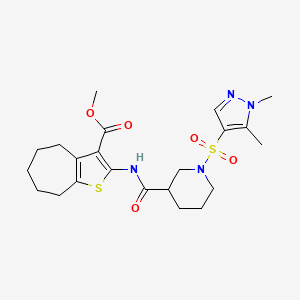molecular formula C22H30N4O5S2 B4778992 METHYL 2-[({1-[(1,5-DIMETHYL-1H-PYRAZOL-4-YL)SULFONYL]-3-PIPERIDYL}CARBONYL)AMINO]-5,6,7,8-TETRAHYDRO-4H-CYCLOHEPTA[B]THIOPHENE-3-CARBOXYLATE 
