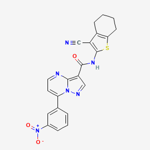 molecular formula C22H16N6O3S B4779013 N-(3-cyano-4,5,6,7-tetrahydro-1-benzothiophen-2-yl)-7-(3-nitrophenyl)pyrazolo[1,5-a]pyrimidine-3-carboxamide 