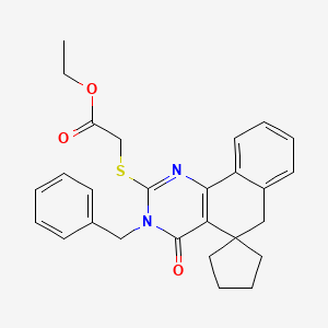 molecular formula C27H28N2O3S B4779369 ethyl [(3-benzyl-4-oxo-4,6-dihydro-3H-spiro[benzo[h]quinazoline-5,1'-cyclopentan]-2-yl)thio]acetate 