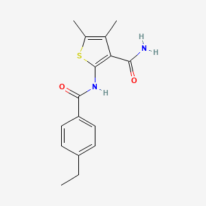 molecular formula C16H18N2O2S B4780103 2-[(4-ethylbenzoyl)amino]-4,5-dimethyl-3-thiophenecarboxamide 