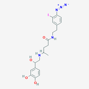 molecular formula C21H26IN5O4 B047802 N-[2-(4-azido-3-iodophenyl)ethyl]-4-[[2-(3,4-dihydroxyphenyl)-2-hydroxyethyl]amino]pentanamide CAS No. 117685-73-1