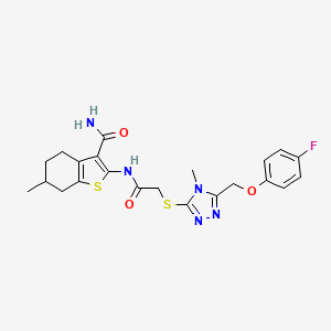 molecular formula C22H24FN5O3S2 B4780269 2-{[({5-[(4-fluorophenoxy)methyl]-4-methyl-4H-1,2,4-triazol-3-yl}sulfanyl)acetyl]amino}-6-methyl-4,5,6,7-tetrahydro-1-benzothiophene-3-carboxamide 