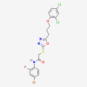 molecular formula C19H15BrCl2FN3O3S B4780442 N-(4-bromo-2-fluorophenyl)-2-({5-[3-(2,4-dichlorophenoxy)propyl]-1,3,4-oxadiazol-2-yl}sulfanyl)acetamide 