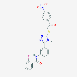 2-fluoro-N-[3-[4-methyl-5-[2-(4-nitrophenyl)-2-oxoethyl]sulfanyl-1,2,4-triazol-3-yl]phenyl]benzamide