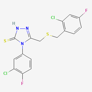 molecular formula C16H11Cl2F2N3S2 B4782963 5-{[(2-chloro-4-fluorobenzyl)thio]methyl}-4-(3-chloro-4-fluorophenyl)-4H-1,2,4-triazole-3-thiol 