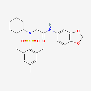 molecular formula C24H30N2O5S B4783225 N~1~-1,3-benzodioxol-5-yl-N~2~-cyclohexyl-N~2~-(mesitylsulfonyl)glycinamide 