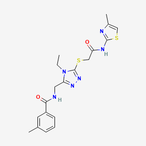 molecular formula C19H22N6O2S2 B4783391 N-{[4-ethyl-5-({2-[(4-methyl-1,3-thiazol-2-yl)amino]-2-oxoethyl}sulfanyl)-4H-1,2,4-triazol-3-yl]methyl}-3-methylbenzamide 