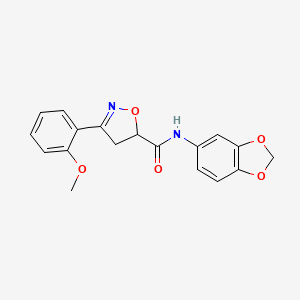 molecular formula C18H16N2O5 B4783511 N-(2H-1,3-BENZODIOXOL-5-YL)-3-(2-METHOXYPHENYL)-4,5-DIHYDRO-1,2-OXAZOLE-5-CARBOXAMIDE 
