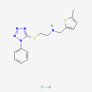 molecular formula C15H18ClN5S2 B4783695 N-[(5-methylthiophen-2-yl)methyl]-2-(1-phenyltetrazol-5-yl)sulfanylethanamine;hydrochloride 
