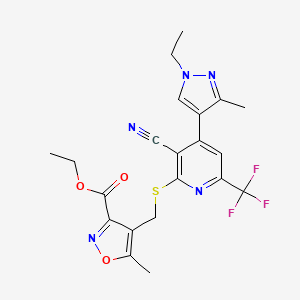 molecular formula C21H20F3N5O3S B4783928 ethyl 4-({[3-cyano-4-(1-ethyl-3-methyl-1H-pyrazol-4-yl)-6-(trifluoromethyl)pyridin-2-yl]sulfanyl}methyl)-5-methyl-1,2-oxazole-3-carboxylate 
