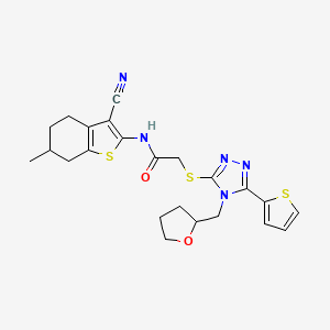 molecular formula C23H25N5O2S3 B4784131 N-(3-cyano-6-methyl-4,5,6,7-tetrahydro-1-benzothien-2-yl)-2-{[4-(tetrahydro-2-furanylmethyl)-5-(2-thienyl)-4H-1,2,4-triazol-3-yl]thio}acetamide 