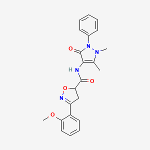 molecular formula C22H22N4O4 B4784661 N-(1,5-dimethyl-3-oxo-2-phenyl-2,3-dihydro-1H-pyrazol-4-yl)-3-(2-methoxyphenyl)-4,5-dihydro-1,2-oxazole-5-carboxamide 