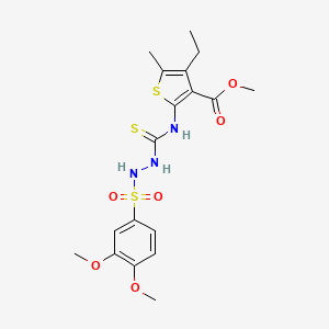 molecular formula C18H23N3O6S3 B4785007 methyl 2-[({2-[(3,4-dimethoxyphenyl)sulfonyl]hydrazino}carbonothioyl)amino]-4-ethyl-5-methyl-3-thiophenecarboxylate 