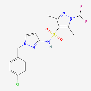 molecular formula C16H16ClF2N5O2S B4785487 N~4~-[1-(4-CHLOROBENZYL)-1H-PYRAZOL-3-YL]-1-(DIFLUOROMETHYL)-3,5-DIMETHYL-1H-PYRAZOLE-4-SULFONAMIDE 