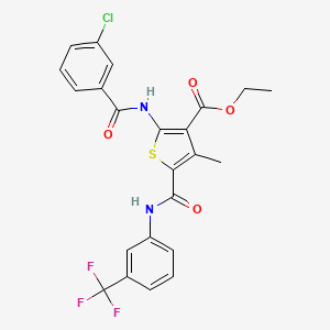 molecular formula C23H18ClF3N2O4S B4785714 Ethyl 2-(3-chlorobenzamido)-4-methyl-5-{[3-(trifluoromethyl)phenyl]carbamoyl}thiophene-3-carboxylate 