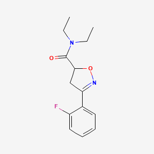 molecular formula C14H17FN2O2 B4785757 N,N-diethyl-3-(2-fluorophenyl)-4,5-dihydro-5-isoxazolecarboxamide 