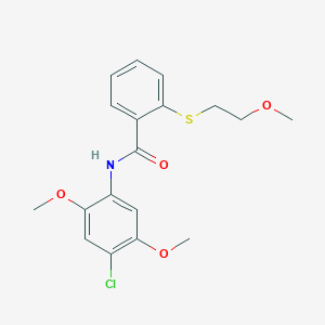 molecular formula C18H20ClNO4S B4786211 N-(4-chloro-2,5-dimethoxyphenyl)-2-[(2-methoxyethyl)sulfanyl]benzamide 