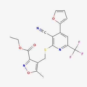 molecular formula C19H14F3N3O4S B4786366 ETHYL 4-({[3-CYANO-4-(2-FURYL)-6-(TRIFLUOROMETHYL)-2-PYRIDYL]SULFANYL}METHYL)-5-METHYL-3-ISOXAZOLECARBOXYLATE 
