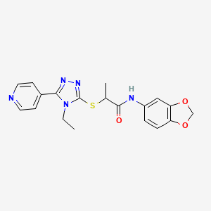 molecular formula C19H19N5O3S B4787139 N-(1,3-benzodioxol-5-yl)-2-{[4-ethyl-5-(pyridin-4-yl)-4H-1,2,4-triazol-3-yl]sulfanyl}propanamide 